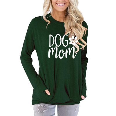 Womens Dog Mom Shirt Long Sleeve Blouse Shirt Top Mother's Day Sweatshirt Hoodie