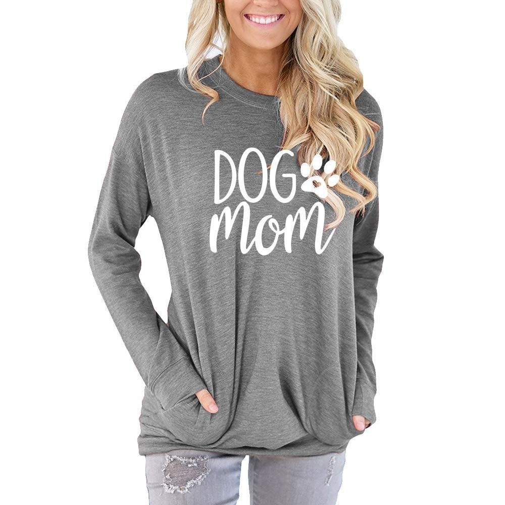 Dog Mom Shirt Women Cute Paw Dog Mama Long Sleeve Shirts Letter Print Graphic Tee Top Dog Lover Gift