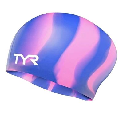 TYR Mens Long Hair Silicone Swim Cap, Purple/Pink