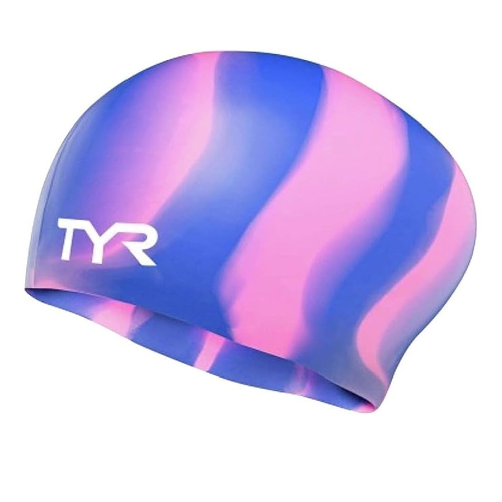 TYR Mens Long Hair Silicone Swim Cap, Purple/Pink