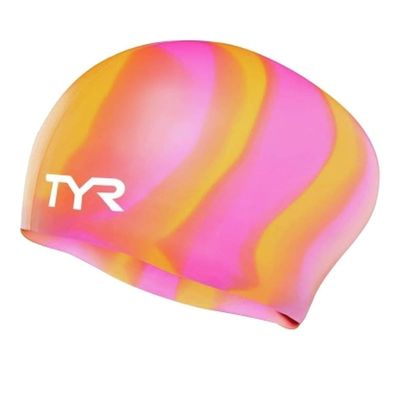 TYR Long Hair Silicone Cap, Orange/Pink, One Size