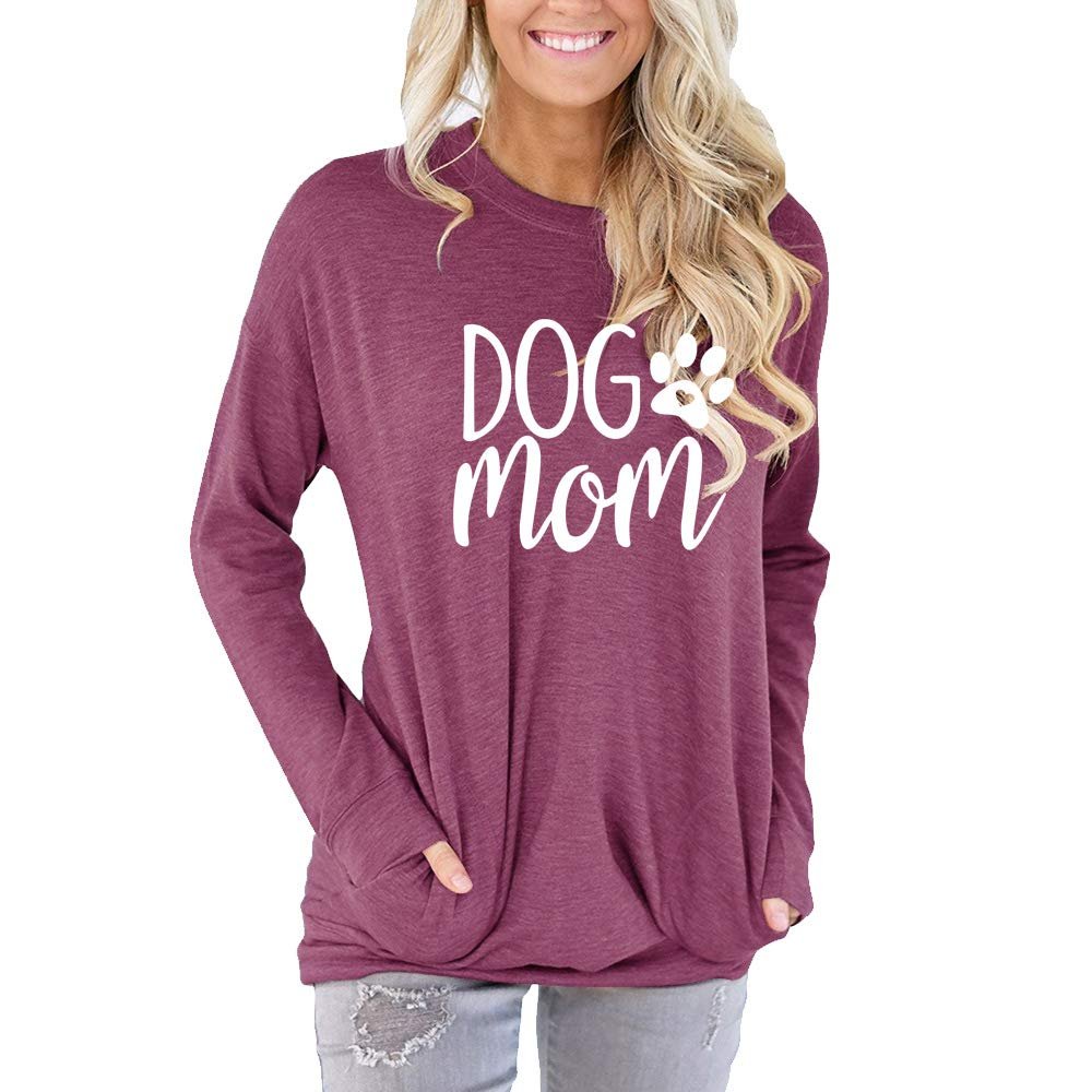Womens Love Paw Long Sleeve T-Shirt Dog Mom Funny Tees Letters Print O-Neck Casual Summer Tops Shirt