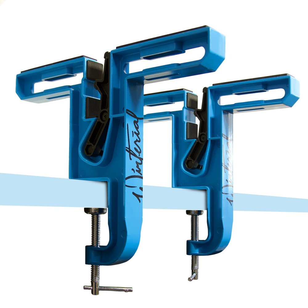 Winterial Snowboard and Ski Vise, Set of Two Non-Slip Vice Grips with Horizontal Vertical Working Positions for Tuning, Repair and Waxing/Rubber Brake Retainers and Secure Board Grip Arm
