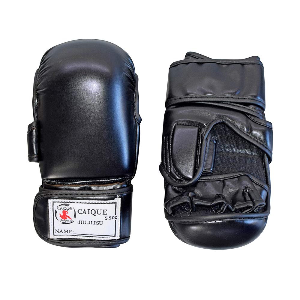 Caique - Gracie Brazilian jiu-Jitsu Real Leather MMA Training Gloves (Black, Small)