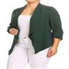 Solid Casual Plus Size Loose Fit Draped Cardigan Blazer Jacket/Made in USA Hunter Green 2XL view 2