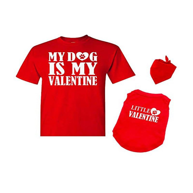 Matching Dog and Owner Apparel -My Dog is My Valentine, Adult Large + Dog Small, Red
