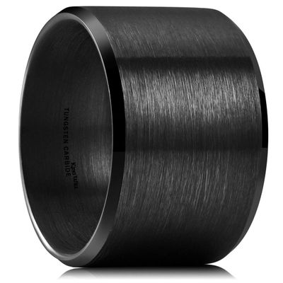 King Will Black-15mm Basic Wedding Ring For Men with Brushed Matte Surface Beveled Polished Edge Comfort Fit 14.5