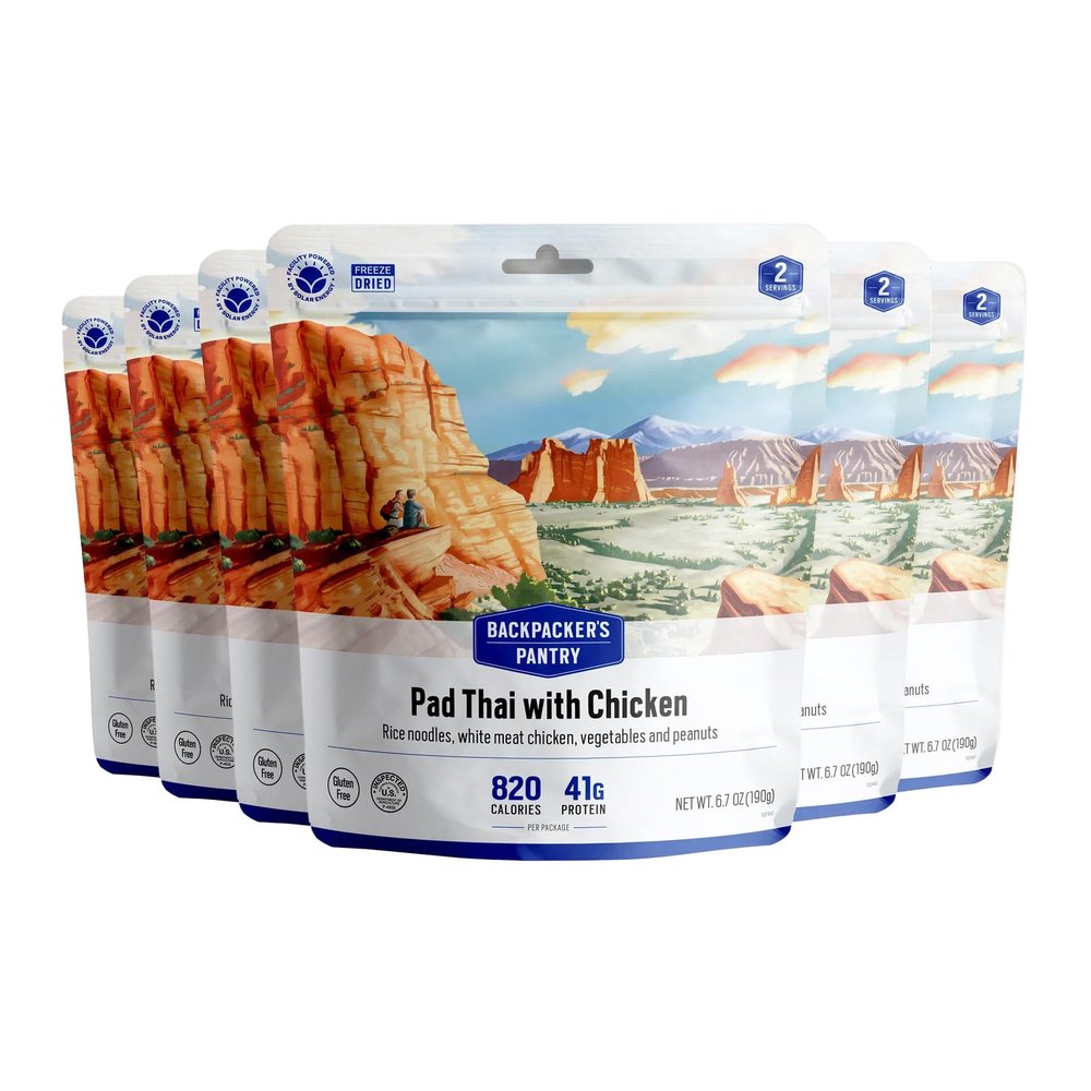 Backpacker's Pantry Pad Thai with Chicken, 2 Servings Per Pouch (6 Count), Freeze Dried Food, 23 Grams of Protein, Gluten Free