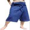 RaanPahMuang Brand Thin Striped Cotton Thai Fisherman Capri Wrap Pants, Small, Mid Dark Blue view 1