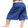 RaanPahMuang Brand Thin Striped Cotton Thai Fisherman Capri Wrap Pants, Small, Mid Dark Blue view 2