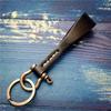 1 Pack PU-Leather Keychain Elegant Handmade Car Key Chain with Horseshoe Buckle D Ring and Key Ring Handmade Key Chain Strap and Alloy Ring to Organize Keys Black Strap view 2