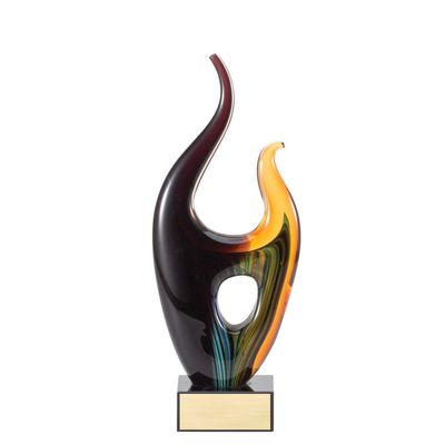 SHOP AWARDS AND GIFTS Personalized Hand Blown Glass Sculpture Swirl Pattern Award Trophy, Work Achievement, Customizable Corporate Gifts, 10- Inch