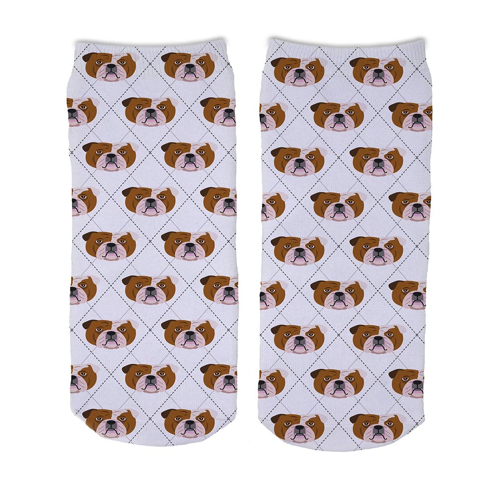 Adorable Dog Breed Design Novelty Argyle Socks (English Bulldog)
