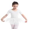 YOOJIA Kids Girls Short Sleeve X-Back Ballet Dance Dress Cotton Ruffle Tutu Skirted Gymnastics Leotard White 8-10 view 2