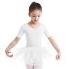 YOOJIA Kids Girls Short Sleeve X-Back Ballet Dance Dress Cotton Ruffle Tutu Skirted Gymnastics Leotard White 8-10 view 4