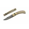 Damascus SANZ 4" Steel Lockback Folding Knife for Men  Pocket Knife for Men with Bone Handle, Engraved Brass Bolster, Green Wood Spacer & File Work EDC Knife for Collectors & Outdoor Use view 2
