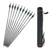 12 Pcs 30 Inch Archery Carbon Arrows 500 Spine Hunting Practice Target Carbon Arrows Shaft with 100 Grain Replaceable Tips for Archery Compound & Recurve & Traditional Bow (Green Arrow and Quiver) view 1