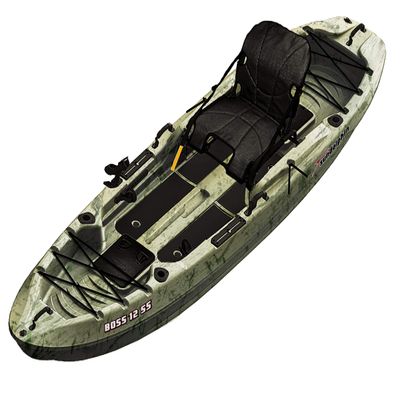 Sun Dolphin Boss 10 SS Fishing Kayak - Sit On Top Fishing Kayak - One Person Angler Kayak - 3 Fishing Rod Holders - Fishing Gear Tracks - Includes Paddle - 12 ft - Grass