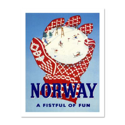 Wee Blue Coo Travel Tourism Winter Sport Ski Glove Norway Art Large Framed Art Print Poster Wall Decor 18x24 inch