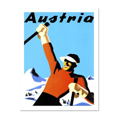 Wee Blue Coo Travel Tourism Winter Sport Ski Snow Alpine Austria Art Large Framed Art Print Poster Wall Decor 18x24 inch