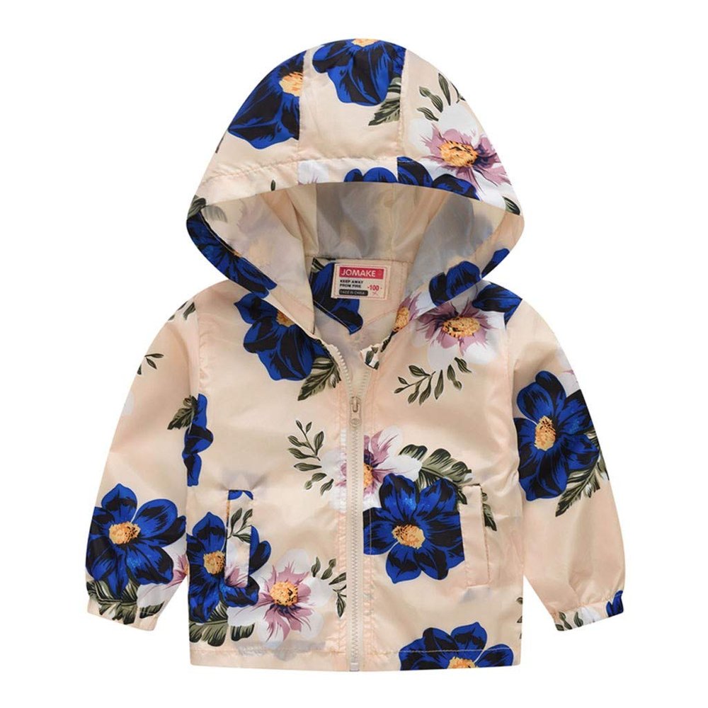 Baby Toddler Boys Girls Fall Spring Clothes Jacket 1-5 Years Old Kids Floral Flowers Hoodie Coats Tops (12-18 Months, Beige)