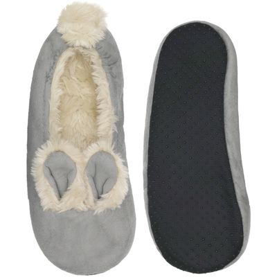 Adult Women's Comfy Warm Fuzzy Fur Rabbit Pompom Non-Skid Home Slippers, 1 Pair, Medium Grey Rabbit