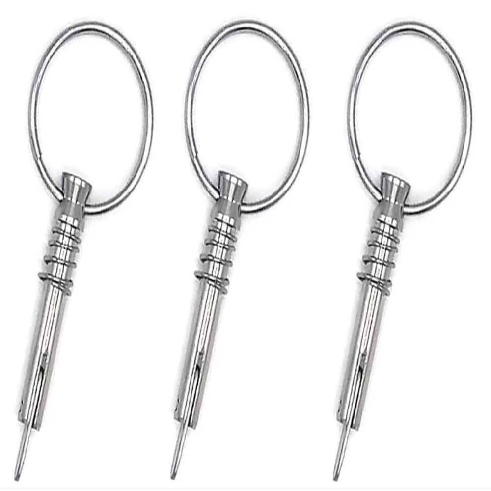 Three Pcs of Marine Grade Stainless Bimini Top Pins w/Drop Cam & Spring 1/4" x 1" Grip