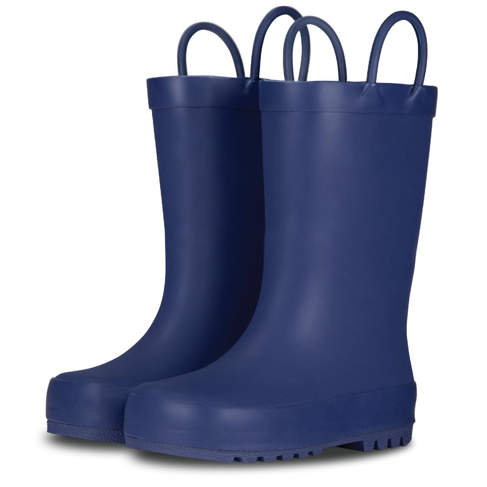LONECONE Rain Boots with Easy-On Handles in Matte Colors for Boys and Girls, Play-Proof Flexible Rubber, Durable Non-Slip Treads, Kid-Friendly for Hours of Joy - Ribbon Blue, 9 Toddler