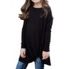 Girls Kids Long Sleeve Solid T-Shirt Blouse Tops Spring Clothes 6-14 Years Old Children Knot Front Shirt (11-12 Years Old, Black) view 1