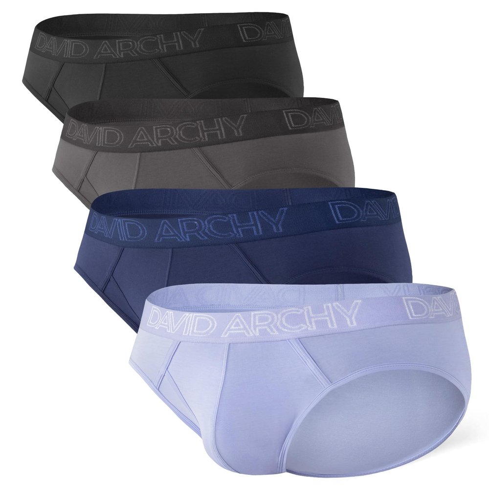 DAVID ARCHY Men's Underwear Briefs Rayon Made from Bamboo Wicking-Moisture Support Pouch Soft Underwear for Men 4 or 7 Pack (S, Dark blue/dark grey)