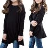 Girls Kids Long Sleeve Solid T-Shirt Blouse Tops Spring Clothes 6-14 Years Old Children Knot Front Shirt (7-8 Years Old, Black) view 2