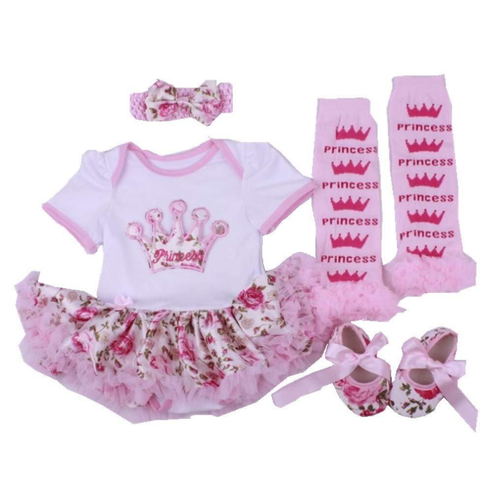 Baby Girl Clothes Sets Floral Princess Crown 1st Birthday Cake Lace Tutu Dress Leggings First Walker Hairband (White, S)