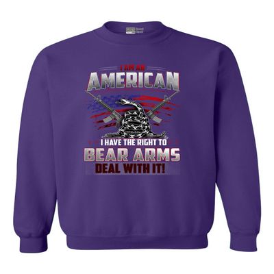 I Am American I Have The Right to Bear Arms Deal DT Crewneck Sweatshirt (XXX Large, Purple)