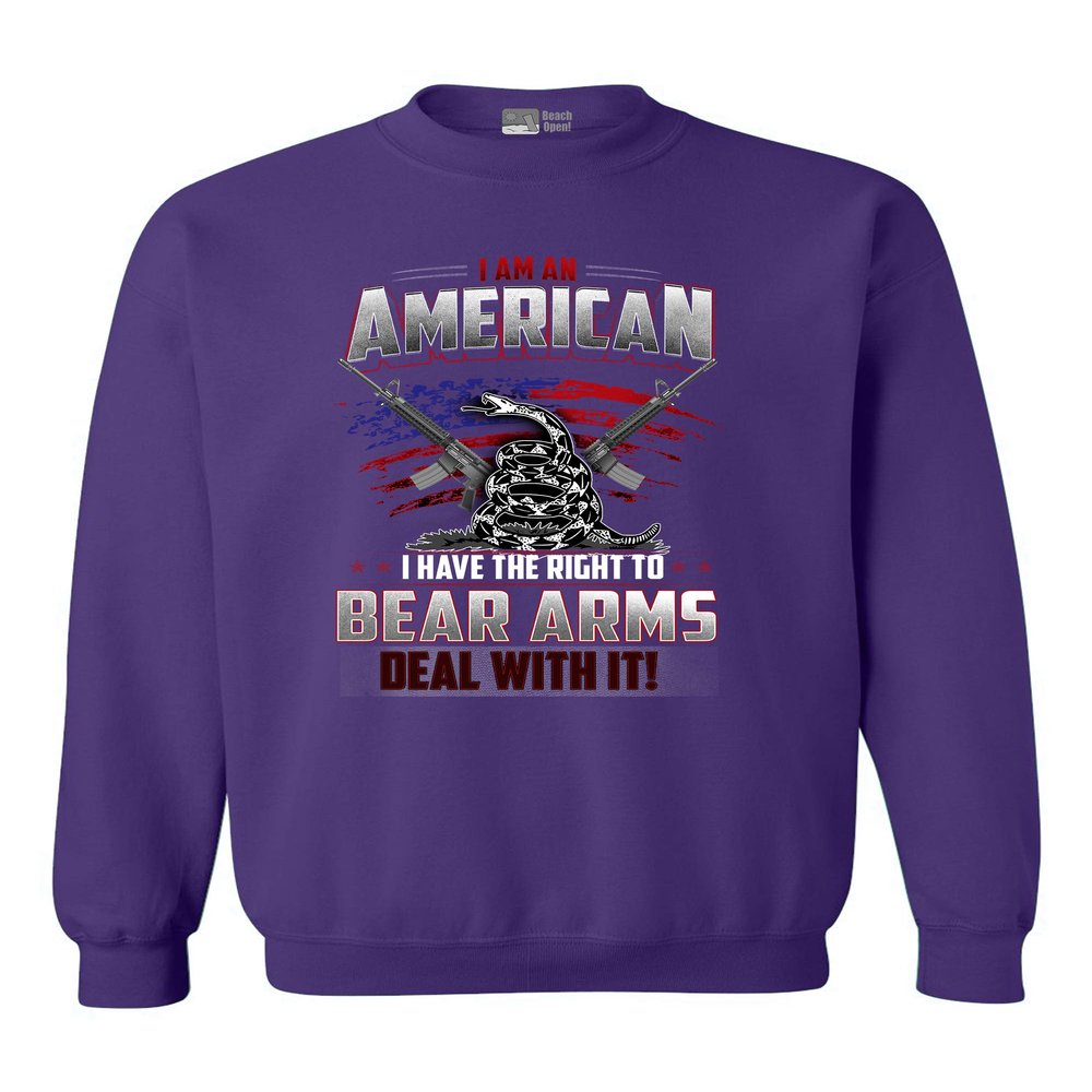 I Am American I Have The Right to Bear Arms Deal DT Crewneck Sweatshirt (XXX Large, Purple)
