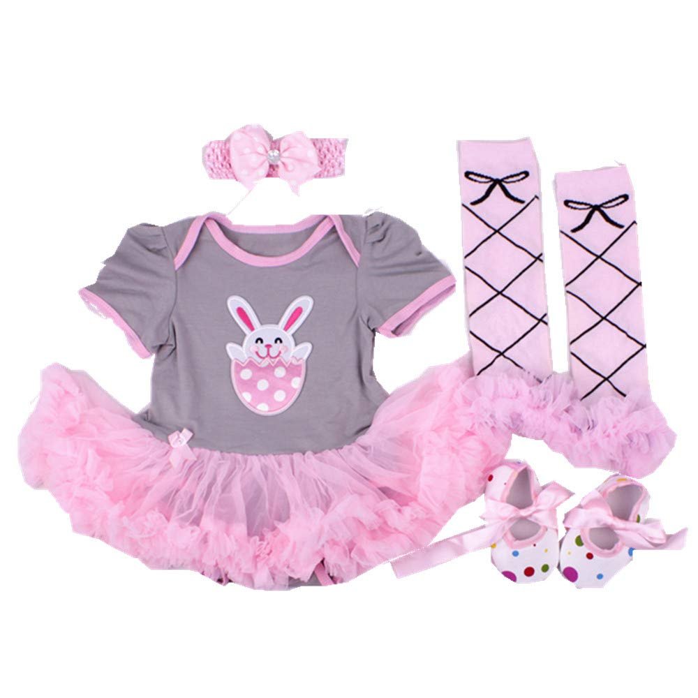 Baby Girl Dress Suit Grey Rabbit Animal Lace Tutu Skirt Children Dress Leggings Shoe Headband (Grey, S)