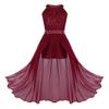 Alvivi Big Girls Halter-Neck Floral Lace Junior Bridesmaid Romper Dress Wedding Party Ball Prom Evening Long Gowns Burgundy 14 view 1