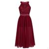 Alvivi Big Girls Halter-Neck Floral Lace Junior Bridesmaid Romper Dress Wedding Party Ball Prom Evening Long Gowns Burgundy 14 view 2