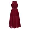 Alvivi Big Girls Halter-Neck Floral Lace Junior Bridesmaid Romper Dress Wedding Party Ball Prom Evening Long Gowns Burgundy 14 view 3