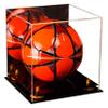 Better Display Cases Acrylic Display Case for Collectibles, Full Size Soccer Ball Display Case, Orange Risers & Black Base, Handcrafted Showcase Box.DIM;9.75" L x 9.75" W x 9.75" H. (A027-OR) view 1