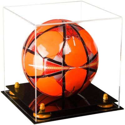 Better Display Cases Acrylic Display Case for Collectibles, Full Size Soccer Ball Display Case, Orange Risers & Black Base, Handcrafted Showcase Box.DIM;9.75" L x 9.75" W x 9.75" H.(A027-OR)