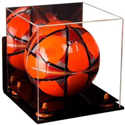 Better Display Cases Acrylic Display Case for Collectibles, Full Size Soccer Ball Display Case, Orange Risers & Black Base, Handcrafted Showcase Box.DIM;9.75" L x 9.75" W x 9.75" H. (A027-OR)