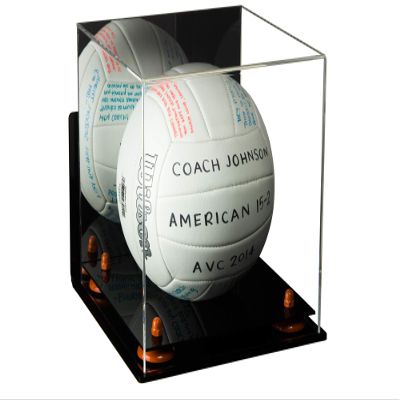 Better Display Cases Acrylic Volleyball Display Case with Orange Risers, Mirror and Wall Mount (A027-OR)
