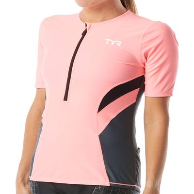 TYR TSSCOF6A194S Women's Comp S/S Top Grey/Coral S