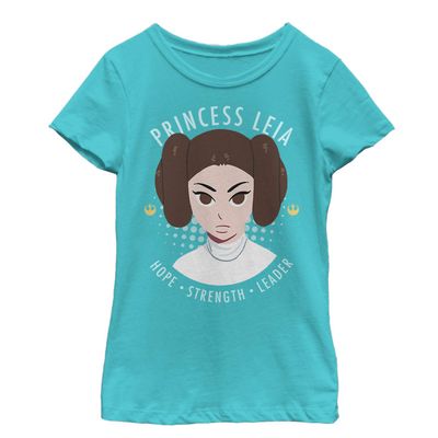 Star Wars Princess Portrait Girls Short Sleeve Tee Shirt, Tahiti Blue, Small