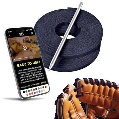 TOFL Softball and Baseball Mitt Lace Kit | 2 Leather Laces with Lacing Needle for Catchers Glove | Dark Navy Blue