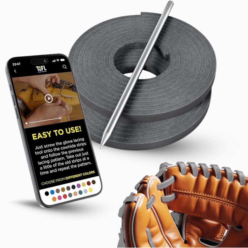 TOFL Softball and Baseball Glove Lace Kit | Mitt Lace Glove Repair Lacing Kit | 2 Leather Laces with Lacing Needle for Catchers Glove| Smokey Gray