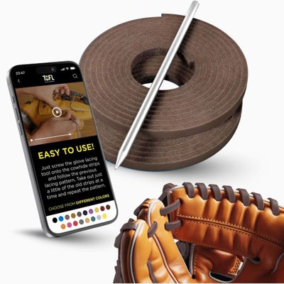 TOFL Softball and Baseball Mitt Lace Kit | 2 Leather Laces with Lacing Needle for Catchers Glove | Brown