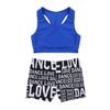 inlzdz Kids Girls 2pcs Athletic Outfits Crop Top with Booty Shorts Gymnastics Dancing Leotard Swimsuit Blue&Black 10-12 Years view 3