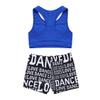 inlzdz Kids Girls 2pcs Athletic Outfits Crop Top with Booty Shorts Gymnastics Dancing Leotard Swimsuit Blue&Black 8-10 Years view 4