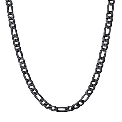 U7 Black Necklaces Chain 5mm Stainless Steel Black Metal Plated Figaro Chain Necklace 16 Inch Choker for Men Women
